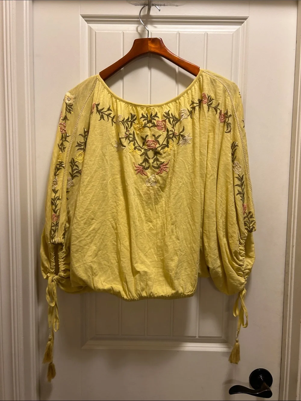 NWT Free People Yellow Plumeria  Embroidered Peasant Blouse - Picture 5 of 5